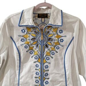 Bob Mackie White Embroidered Cut Out Zip Jacket Womens S Vintage Glam Coquette